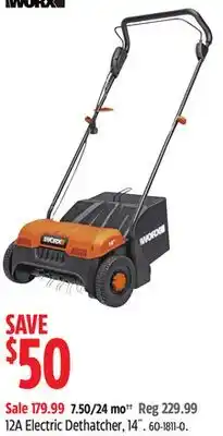 Canadian Tire Worx 12A Electric Dethatcher offer