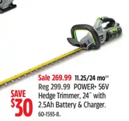 Canadian Tire EGO POWER+ 56V Hedge Trimmer, 24' with 2.5ah Battery & Charger offer
