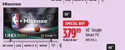 Canadian Tire Hisense 50˝ Google Smart TV offer