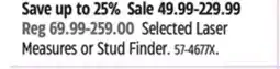 Canadian Tire Selected Laser Measures or Stud Finder offer