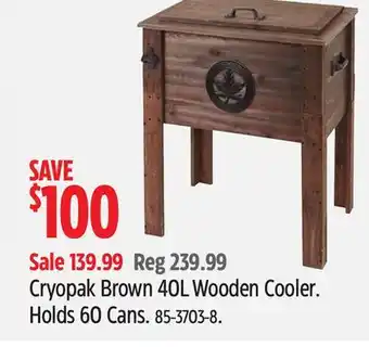 Canadian Tire Cryopak Brown 40L Wooden Cooler. Holds 60 Cans offer