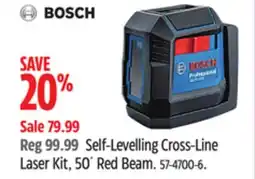 Canadian Tire Bosch Self-Levelling Cross-Line Laser Kit, 50´ Red Beam offer