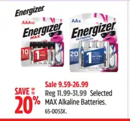 Canadian Tire Energizer Selected MAX Alkaline Batteries offer