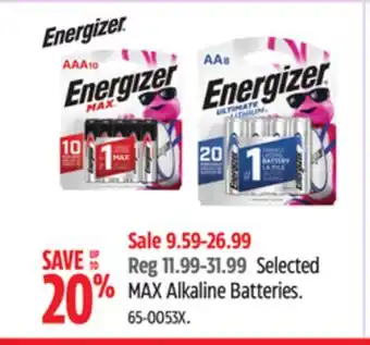 Canadian Tire Energizer Selected MAX Alkaline Batteries offer
