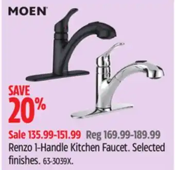 Canadian Tire Moen Renzo 1-Handle Kitchen Faucet offer