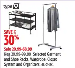 Canadian Tire TYPE A Selected Garment and Shoe Racks, Wardrobe, Closet System and Organizers offer