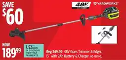 Canadian Tire Yardworks 48V Grass Trimmer & Edger, 13 with 2Ah Battery & Charger offer