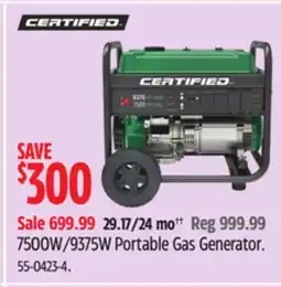 Canadian Tire Certified 7500W/9375W Portable Gas Generator offer