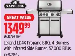 Canadian Tire Napoleon Legend LD4X Propane BBQ. 4-Burners with Infrared Side Burner. 57,000 BTUs offer