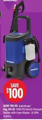 Canadian Tire 1950-PSI Electric Pressure Washer with Foam Blaster offer