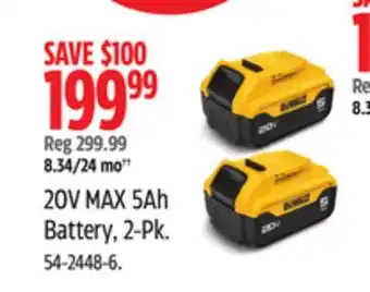 Canadian Tire DEWALT 20V MAX 5Ah Battery, 2-Pk offer
