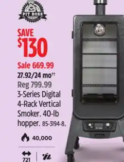 Canadian Tire Pit Boss 3-Series Digital 4-Rack Vertical Smoker. 40-lb hopper offer