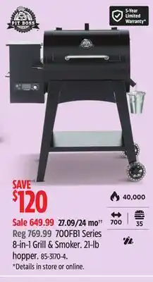 Canadian Tire Pit Boss 700FB1 Series 8-in-1 Grill & Smoker. 21-lb hopper offer