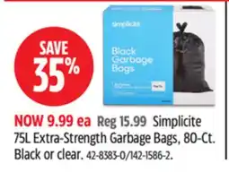 Canadian Tire Simplicite 75L Extra-Strength Garbage Bags offer