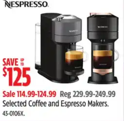 Canadian Tire Nespresso Selected Coffee and Espresso Makers offer