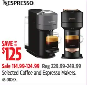 Canadian Tire Nespresso Selected Coffee and Espresso Makers offer