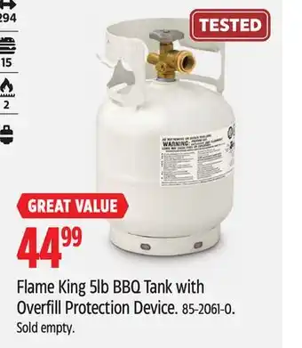 Canadian Tire Flame King 5lb BBQ Tank with Overfill Protection Device offer