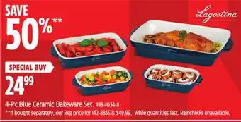 Canadian Tire Lagostina 4-Pc Blue Ceramic Bakeware Set offer