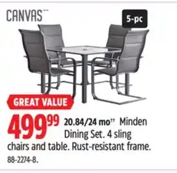 Canadian Tire Canvas Minden Dining Set. 4sling chairs and table. Rust-resistant frame offer