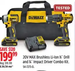 Canadian Tire Dewalt 20V MAX Brushless Li-Ion 1⁄2˝ Drill and 1⁄4˝ Impact Driver Combo Kit offer