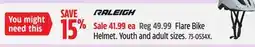 Canadian Tire RALEIGH Flare Bike Helmet. Youth and adult sizes offer