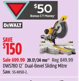 Canadian Tire DWS780 12˝ Dual-Bevel Sliding Mitre Saw offer