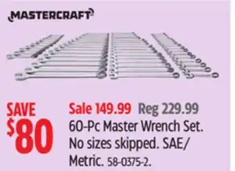 Canadian Tire Mastercraft 60-Pc Master Wrench Set. No sizes skipped. SAE Metric offer