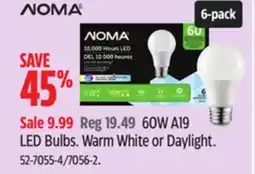 Canadian Tire 60W A19 LED Bulbs. Warm White or Daylight offer