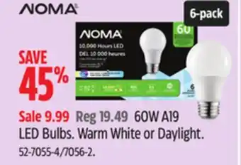 Canadian Tire 60W A19 LED Bulbs. Warm White or Daylight offer