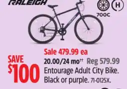 Canadian Tire Raleigh Entourage Adult City Bike. Black or purple offer