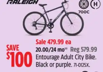Canadian Tire Raleigh Entourage Adult City Bike. Black or purple offer