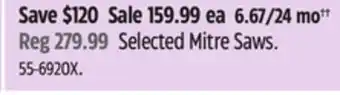 Canadian Tire Mastercraft Selected Mitre Saws offer