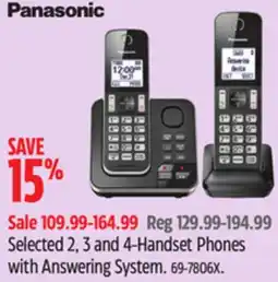 Canadian Tire Panasonic Selected 2, 3 and 4-Handset Phones with Answering System offer