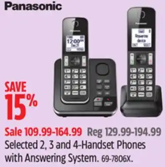 Canadian Tire Panasonic Selected 2, 3 and 4-Handset Phones with Answering System offer