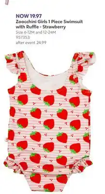 Babies 'R' Us Zoocchini Girls 1 Piece Swimsuit with Ruffle - Strawberry offer