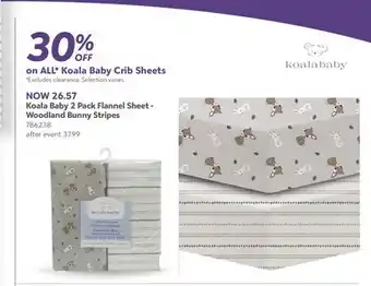 Babies 'R' Us Koala Baby 2 Pack Flannel Sheet - Woodland Bunny Stripes offer