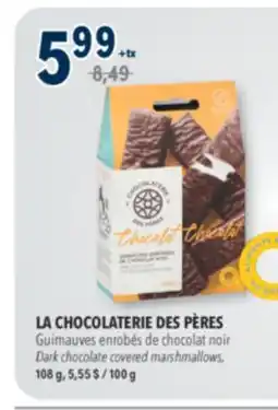 Familiprix LA CHOCOLATERIE DES PÈRES, Dark chocolate covered marshmallows, 108 g offer