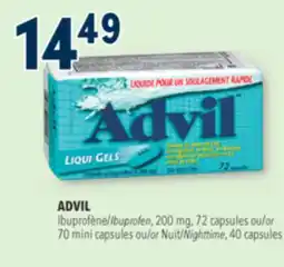 Familiprix ADVIL, Ibuprofen, 200 mg, 72 capsules or 70 mini capsules or Nighttime, 40 capsules offer