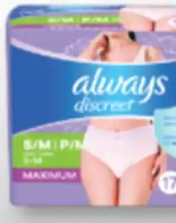 Familiprix ALWAYS Selected incontinence pads or underwears offer