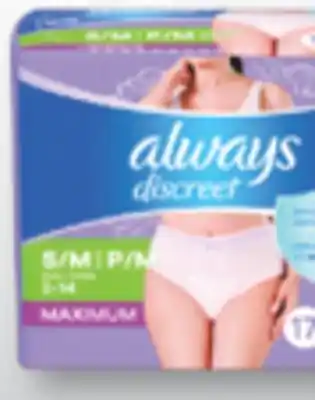 Familiprix ALWAYS Selected incontinence pads or underwears offer