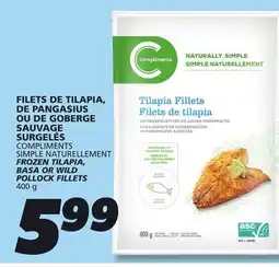 IGA COMPLIMENTS SIMPLE NATURELLEMENT FROZEN TILAPIA, BASA OR WILD POLLOCK FILLETS offer