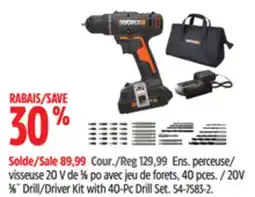 Canadian Tire Worx 3⁄8˝ Drill/Driver Kit with 40-Pc Drill Set offer