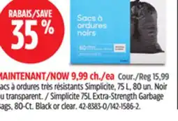 Canadian Tire Simplicite 75L Extra-Strength Garbage Bags 80-Ct offer