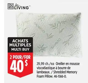 Canadian Tire FOR LIVING Shredded Memory Foam Pillow offer