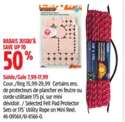 Canadian Tire Selected Felt Pad Protector Sets or 175´ Utility Rope on Mini Reel offer