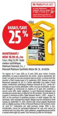 Canadian Tire Pennzoil Platinum Synthetic Motor Oil offer