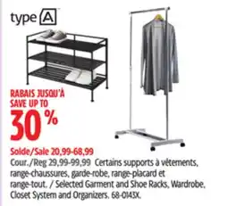 Canadian Tire Selected Garment and Shoe Racks, Wardrobe, Closet System and Organizers offer