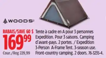 Canadian Tire Woods Expedition 3-Person A-Frame Tent offer