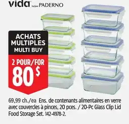 Canadian Tire VIDA by PADERNO 20-Pc Glass Clip Lid Food Storage Set offer