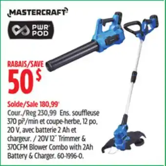 Canadian Tire Mastercraft 20V 12 Trimmer & 370CFM Blower Combo with 2Ah Battery & Charger offer